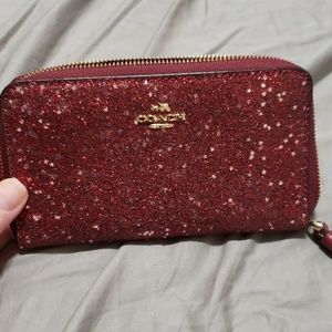 Coach Red Glitter Wristlet Clutch